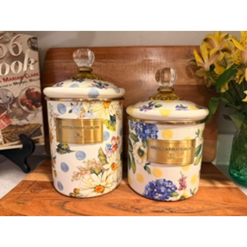 MacKenzie-Childs Wildflower Enamel Canister Medium and Small with Lids
